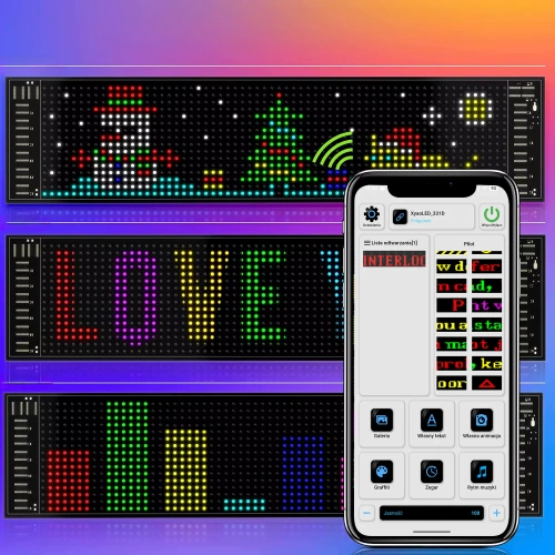 Programowalna tablica LED „Devil Eyes” 92 x 374 mm| Panel LED RGB do auta i ciężarówki | Personalizowane napisy i animacje | HRP-1664