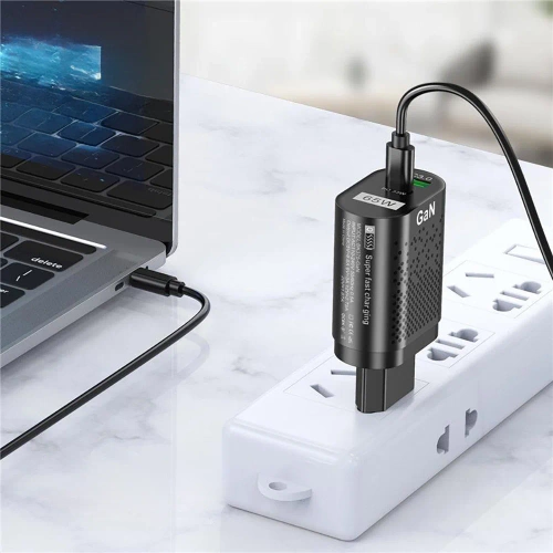 GAN | Szybka ładowarka sieciowa 65W z portami USB i PD 3.0 (USB-C)