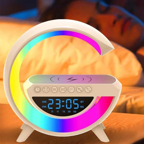 Budzik LED z ładowarką bezprzewodową, głośnikiem Bluetooth i lampką nocną RGB – zegar multifunkcyjny BT3401