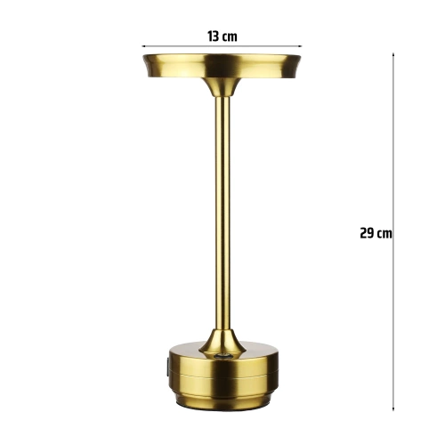 Lampa stołowa z wbudowanym akumulatorem | Lampa nocna z trzema barwami świecenia | Nastrojowa lampka do hotelu, restauracji | HJA30-GOLD
