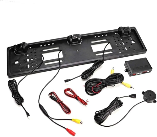 Ramka tablicy rejestracyjnej z kamerą cofania i czujnikami parkowania – 3w1 | Ramka z kamerą cofania i czujnikami – szeroki kąt, LED, wodoodporna IP67