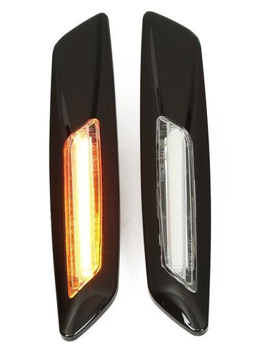Lampki kierunkowskazów bocznych LED | klarowny klosz, czarna obudowa | niedynamiczne | BMW E90 E91 E92 E93, E60 E61, F10, E81 E82 E87 E88 | PLCBD004B