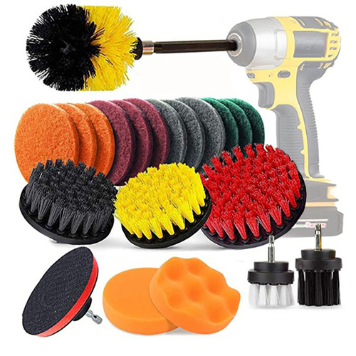 Zestaw 22 szczotek, padów i gąbek sprzątających do montażu w wiertarce / wkrętarce | UP-12-22PCS