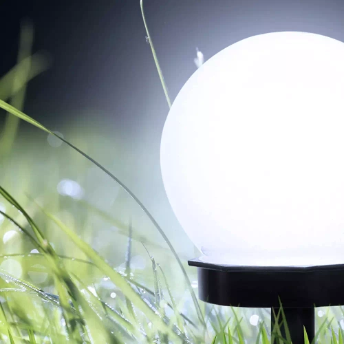 Ogrodowa lampa solarna biała kula | wbijana, gruntowa | 10cm | YNG-105-WC
