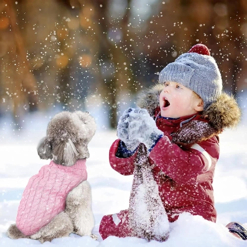 Miękki, elastyczny sweterek dla psa, kota M | Ciepły sweter z golfem na zimę |   PET-014M-PINK