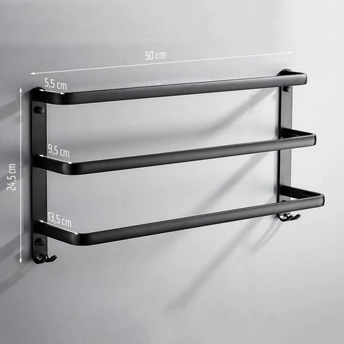 Wieszak na ręczniki | Uchwyt ścienny do łazienki | Drążek łazienkowy | MJR-50CM-3-BLACK