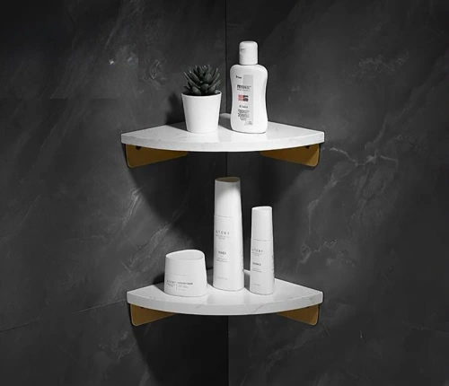 Narożna półka łazienkowa | Marmurowa półka na kosmetyki | TBD-211-WHITE-MRBL