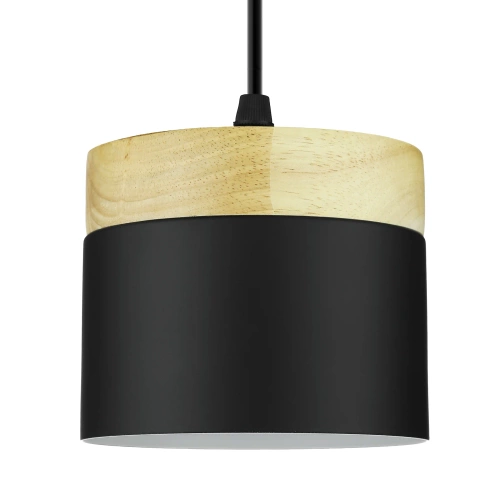 Lampa wisząca czarna z drewnianym elementem | Minimalistyczna  lampa w stylu skandynawskim z oprawą sufitowa E27 do salonu, sypialni | YG-XD003-BK