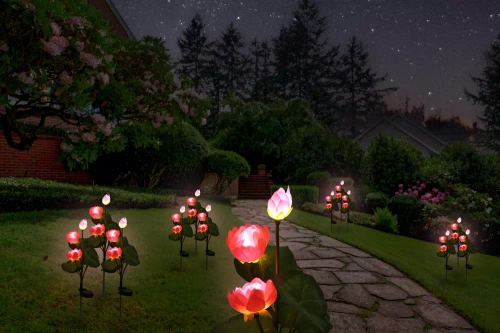 Kwiatek solarny | Ogrodowa lampa solarna LED Lotos, Lilia wodna | 72 cm, 600 mAh | FLD-25-PINK