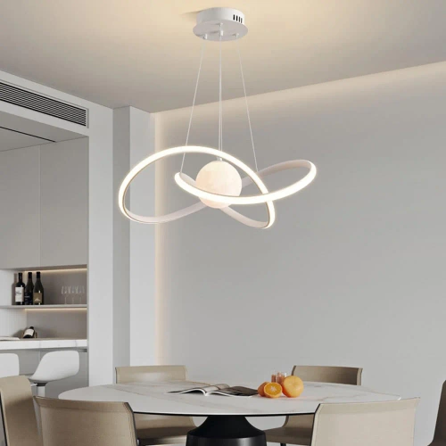 Lampa wisząca LED 60W | Stylowa lampa z księżycem 3D | RLT-50CM-60W-W