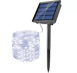 Girlanda solarna, lampa ogrodowa wbijana | 100 diod LED, 10m | biały zimny | FLD-100LED-WC
