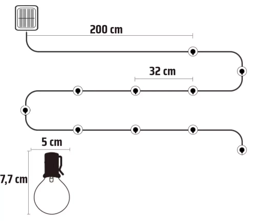 Girlanda solarna LED, lampa ogrodowa wbijana | 10 żarówek LED | 5 metrów | SDC-10LED-5M