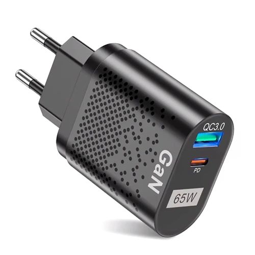 GAN | Szybka ładowarka sieciowa 65W z portami USB i PD 3.0 (USB-C)