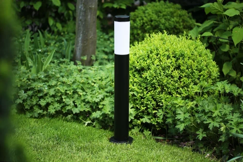 Lampa ogrodowa stojąca, słupek okrągły na żarówkę E27 | Zasilanie 230V, stal nierdzewna | Czarny mat, 65cm | LLR-65CM