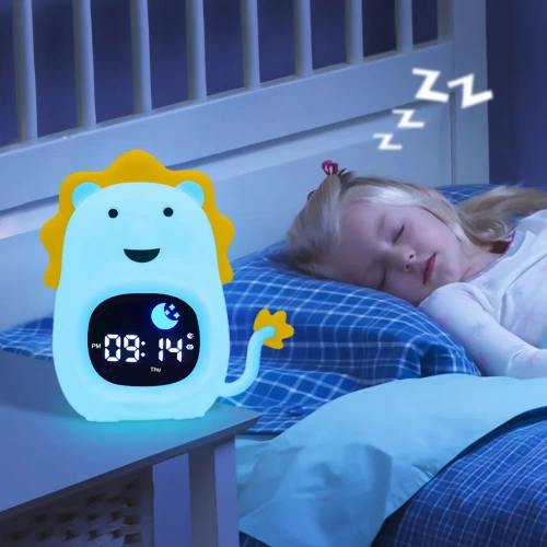 Budzik dziecięcy LED z lampką nocną i białym szumem – kolorowe światło, alarm, symulacja wschodu słońca |  Lampka nocna z wbudowanym akumulatorem | JL-822