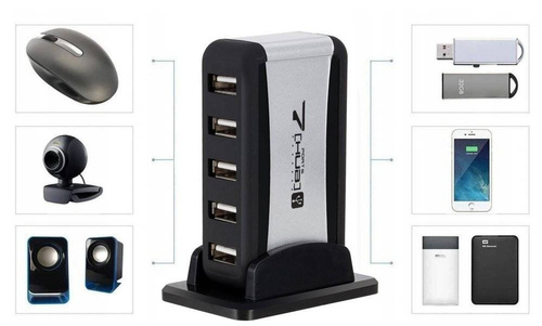 Aktywny HUB USB 2.0 | rozdzielacz na 7 portów USB | YT50