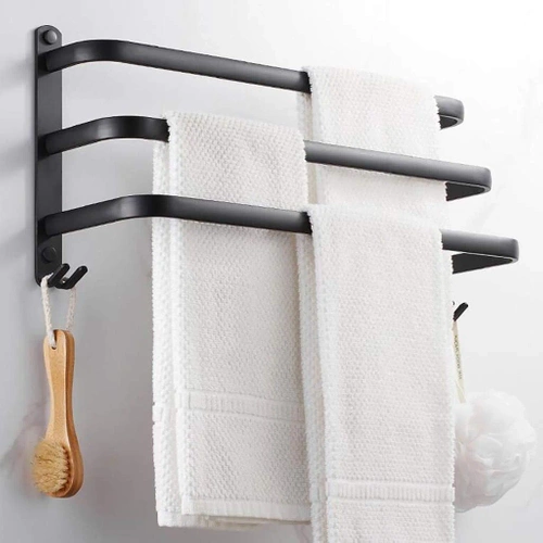 Wieszak na ręczniki | Uchwyt ścienny do łazienki | Drążek łazienkowy | MJR-50CM-3-BLACK