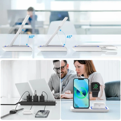 Składana ładowarka bezprzewodowa | Stacja dokująca do iPhone. Apple Watch i AirPods | MD-DK15-15W-W