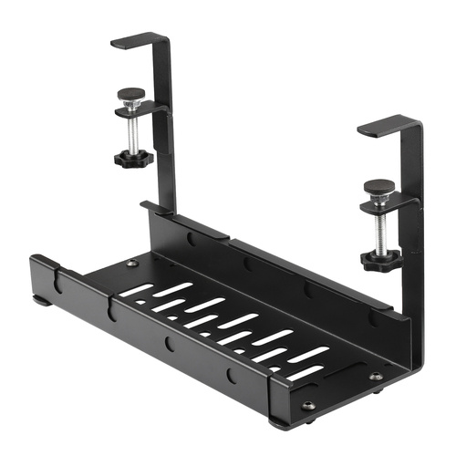 Regulowany organizer na kable pod blat biurka 29-53 cm | Koszyk, prowadnica, uchwyt | Czarny | CWT-O3