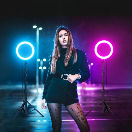 Zestaw lampa LED RGB 30 cm ze statywem 210 cm i pilotem | Lampa pierścieniowa do makijażu i nagrań wideo | SENY-RGB-30CM