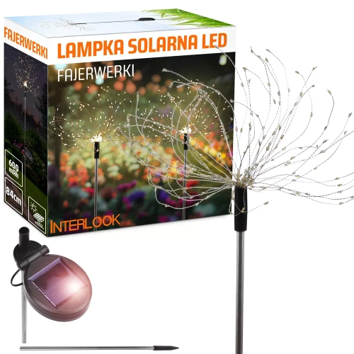 Ogrodowa lampa solarna LED fajerwerki | 84cm, 600mAh, 200 diod LED | LFW-B200-Warm