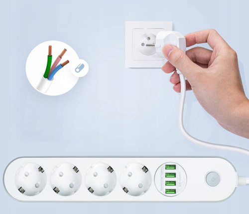 Listwa sieciowa 4 gniazda + 4 USB | Przedłużacz 1.8M | LH-4423