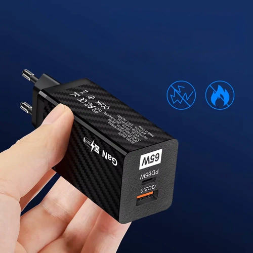 GAN | Szybka ładowarka sieciowa 65W z portami USB i USB-C PD 3.0 