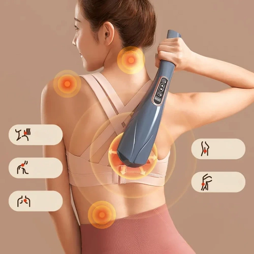 Masażer z wymiennymi końcówkami | Wibracyjny masaż pleców | Pistolet masujący, który pozwala zwalczyć cellulit | YT-1706-GREY