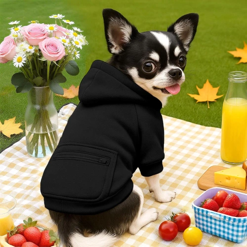 Bluza z kapturem dla psa i kota XS czarna | Ciepłe ubranko dla pupila na jesień i zimę  z kieszenią |  PET-015XS-BK
