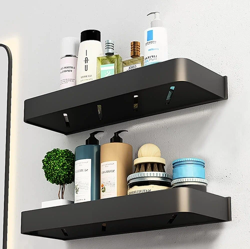 Półka łazienkowa nad umywalkę | dł. 40 cm | zasobnik pod prysznic | Czarna | BSU-L40CM-B