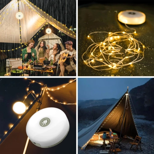 Wielofunkcyjna lampa kempingowa LED z girlandą 10 m, powerbankiem i magnesem |  Wodoodporna lampka z wbudowanym akumulatorem 2000 mAh 5 trybów świecenia | KQ-5004