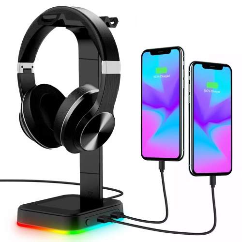 Podstawka pod słuchawki | stojak, hak, wieszak na słuchawki | podświetlenie RGB | HS-D9-BLACK