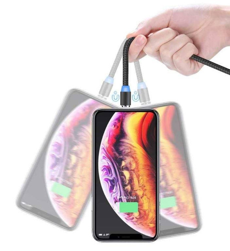 3w1 1M | Magnetyczny kabel USB do ładowania telefonu | Quick Charge 3.0 2.4A | AM23
