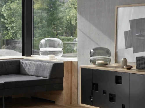 Stylowa, szklana lampa stołowa | Nowoczesna lampka nocna | Styl retro, ciepłe światło, idealna do salonu i sypialni | BH-258-GREY