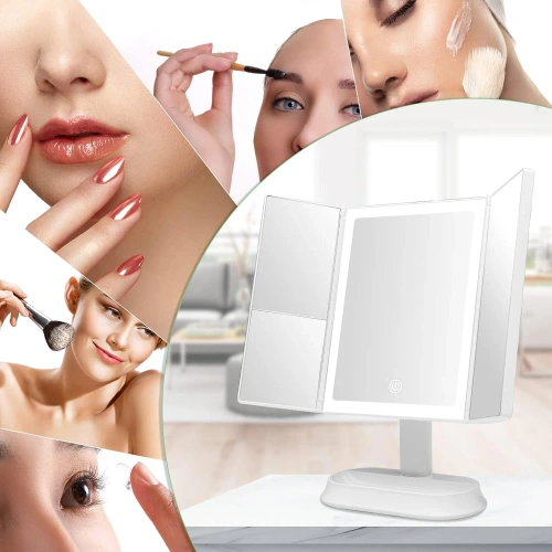 Składane lusterko kosmetyczne do makijażu z podświetleniem LED i powiększeniem 2X 3X | XR-3300-WHITE