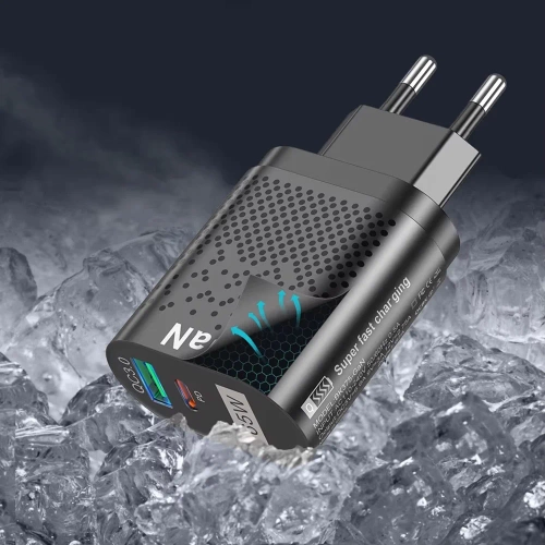 GAN | Szybka ładowarka sieciowa 65W z portami USB i PD 3.0 (USB-C)