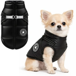 Zimowa kurtka dla psa z wbudowanymi szelkami  S | Ciepłe, wodoodporne  ubranie dla psa | PET-017S-BK