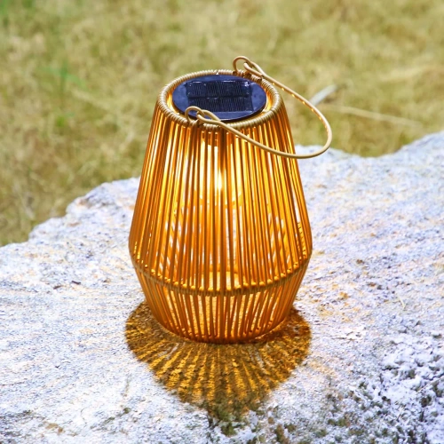 Bezprzewodowa lampa solarna w stylu BOHO | Rattanowa, ogrodowa lampa z uchwytem | JX21-Bamboo