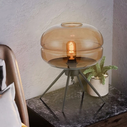 Stylowa lampka nocna z szklanym kloszem | Nowoczesna szklana lampka stołowa | BH-233-BROWN