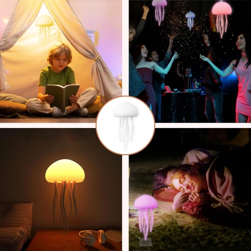 Lampka nocna meduza LED RGB z ruchem macek i czujnikiem dźwięku | Relaksująca lampka dekoracyjna USB-C 1000 mAh | JF-125-TSP