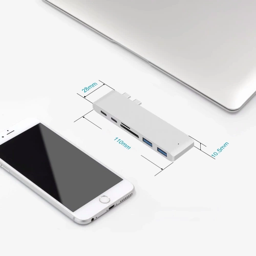 Rozdzielacz USB-C na 2x USB-A + 2x USB-C + kart SD + TF + HDMI | adapter, rozgałęźnik typ C 7w1 | HUB