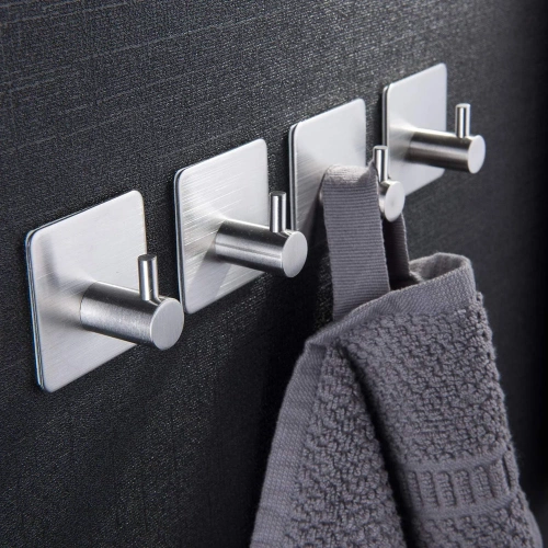 Srebrny haczyk na ubrania, ściereczki, ręczniki | Samoprzylepny uchwyt na akcesoria kuchenne | BXG-4PCS-SILVER