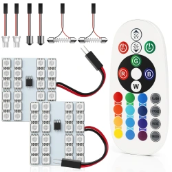 Zestaw paneli LED RGB | 2 panele LED 24 SMD 5050 RGB | Pilot do zdalnego sterowania kolorami | Adaptery C5W i W5W