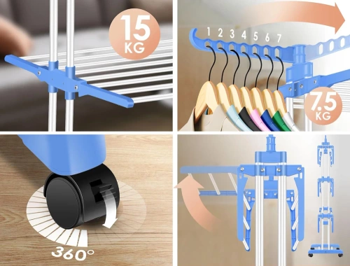 Suszarka na pranie | Pionowa suszarka do ubrań | Poziomowa suszarka na pranie | TW-116-BLUE