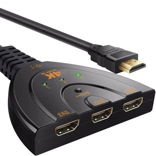 Rozdzielacz HDMI 4K 3D | 3 porty IN | Kabel HDMI 0,5M | HPS-3P
