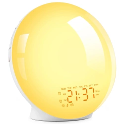 Budzik z lampką LED | Lampka nocna z symulacją wschodu słońca | Radio FM | WRSL22