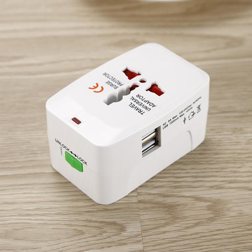 Wielofunkcyjna przejściówka podróżna, adapter sieciowy z ładowarką z dwoma portami USB | EU/USA/CN/UK/AUS | AD-T202