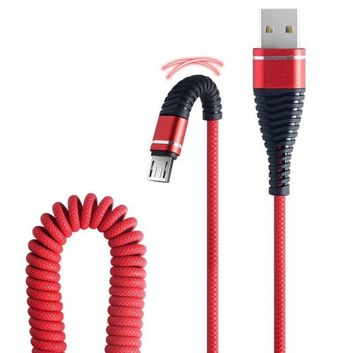 Micro USB 1M | Spiralny kabel USB do ładowania telefonu | Quick Charge 3.0 2.4A | AM32