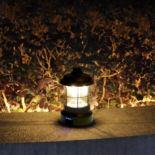 Lampka kempingowa LED w stylu retro z funkcją powerbanka | Płynna regulacja jasności i barwy | 3000mAh, 20-260lm, 5-120h, IPX6 | Zielona | MY-880