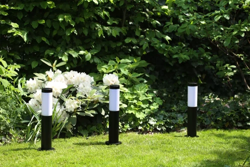 Lampa ogrodowa stojąca, słupek okrągły na żarówkę E27 | Zasilanie 230V, stal nierdzewna | Czarny mat, 45cm | LLR-45CM